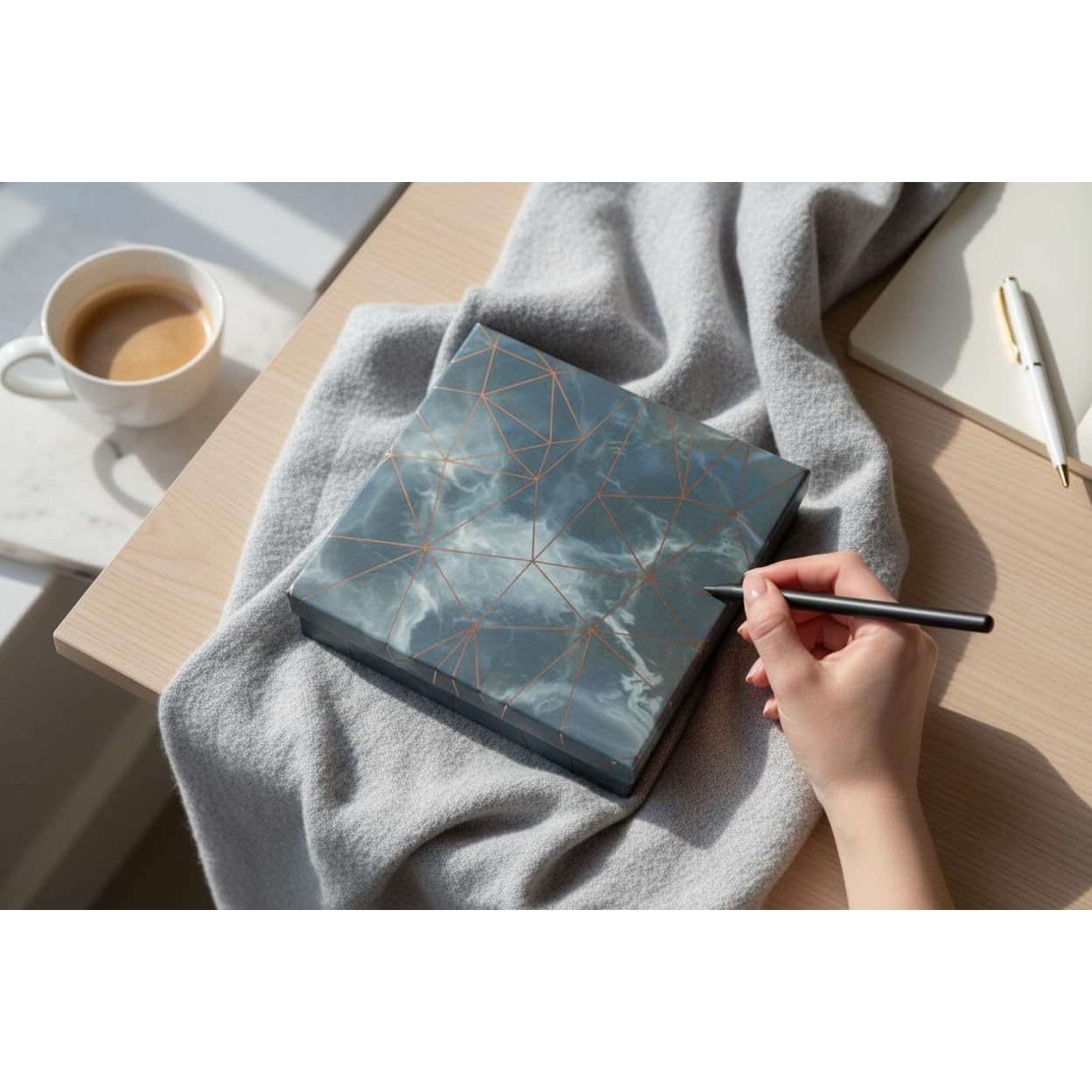 Rigid Square Gift Box with Marble Effect Design, Stylish Packaging